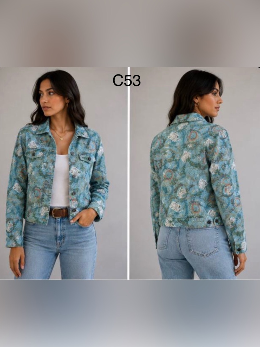 Christopher & Banks Teal Patterned Jean Jacket